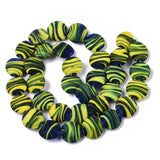 35pcs Frosted Stripe Lampwork Beads Flat Round Loose Beads DIY Jewelry Making