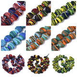 35pcs Frosted Stripe Lampwork Beads Flat Round Loose Beads DIY Jewelry Making