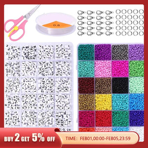 24 Grid Box Letter Glass Rice Beads for DIY Jewelry Making