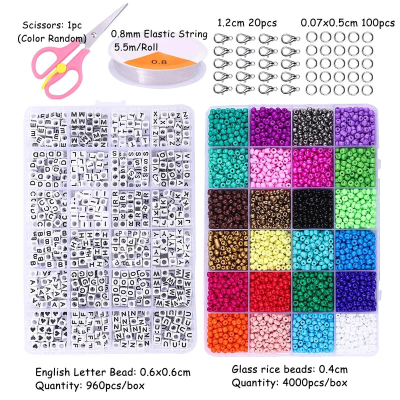 24 Grid Box Letter Glass Rice Beads for DIY Jewelry Making