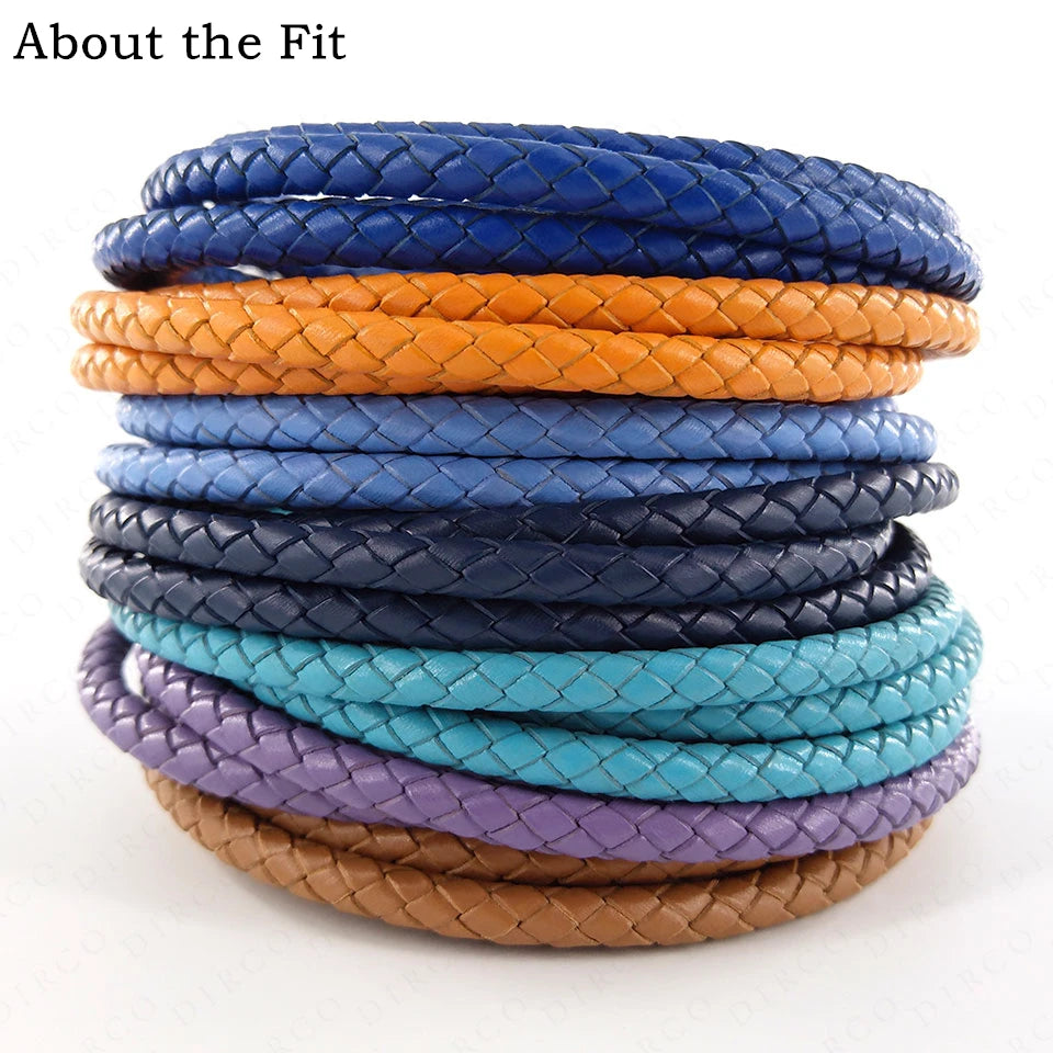 6mm 1Meter Full Dyeing Braided Real Leather Round Cord
