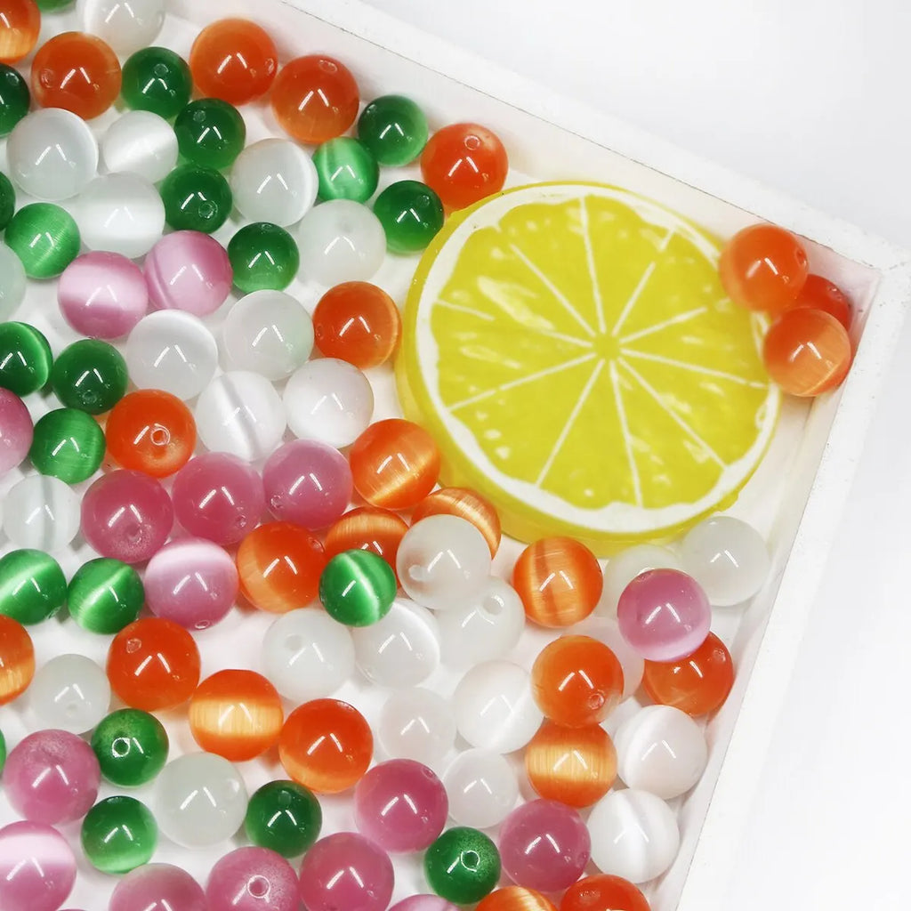 68pcs Colored CAT'S Eye Stone Loose Beads DIY Jewelry Accessories