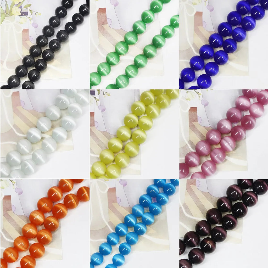 68pcs Colored CAT'S Eye Stone Loose Beads DIY Jewelry Accessories
