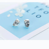 Abstract Art Stud Earrings 925 Thai Silver V Letter Man Face