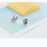 Abstract Art Stud Earrings 925 Thai Silver V Letter Man Face