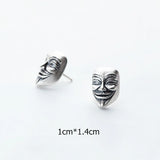 Abstract Art Stud Earrings 925 Thai Silver V Letter Man Face