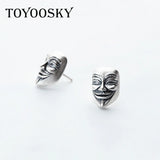 Abstract Art Stud Earrings 925 Thai Silver V Letter Man Face