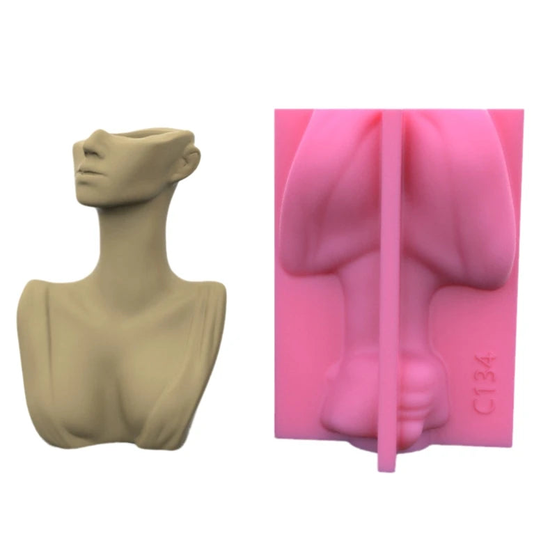 Abstract Human Face Gypsum Flower Pot Silicone Mold