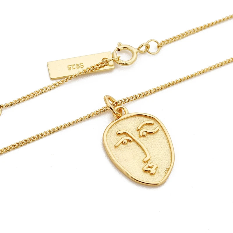 Abstract Face 925 Sterling Silver Pendant Necklace Charms for Women