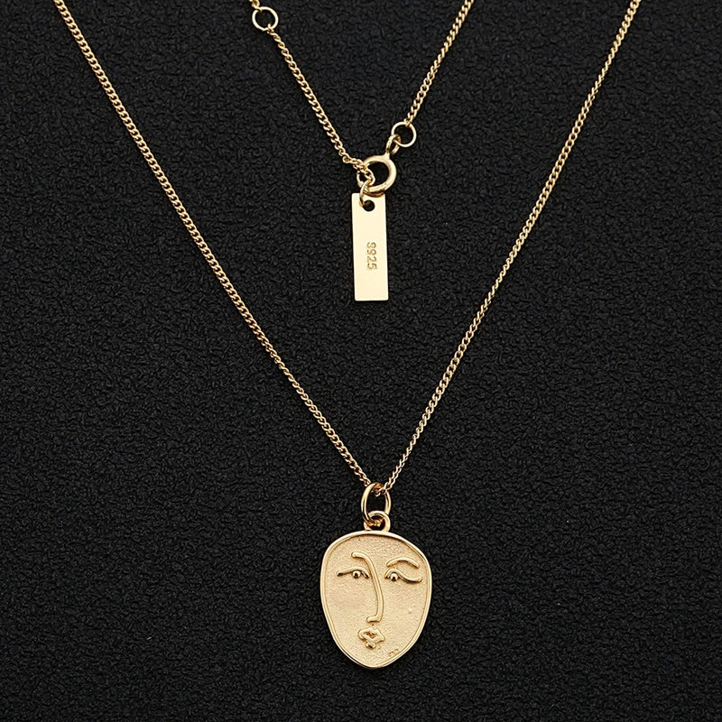 Abstract Face 925 Sterling Silver Pendant Necklace Charms for Women
