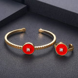 CZ Dubai Bridal Jewelry Set - Bangle Ring Set with Cubic Zircon Crystals