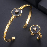 CZ Dubai Bridal Jewelry Set - Bangle Ring Set with Cubic Zircon Crystals
