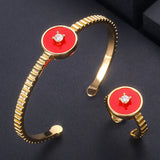 CZ Dubai Bridal Jewelry Set - Bangle Ring Set with Cubic Zircon Crystals