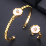CZ Dubai Bridal Jewelry Set - Bangle Ring Set with Cubic Zircon Crystals
