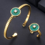 CZ Dubai Bridal Jewelry Set - Bangle Ring Set with Cubic Zircon Crystals