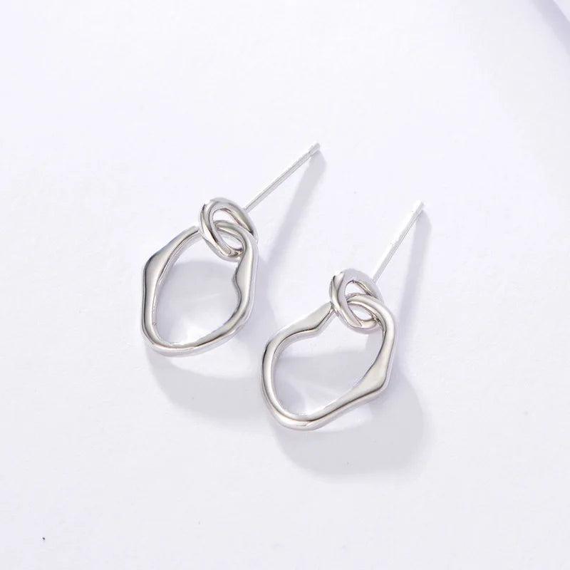 925 Sterling Silver Vintage Earrings Circle Long Eardrop Fine Jewelry