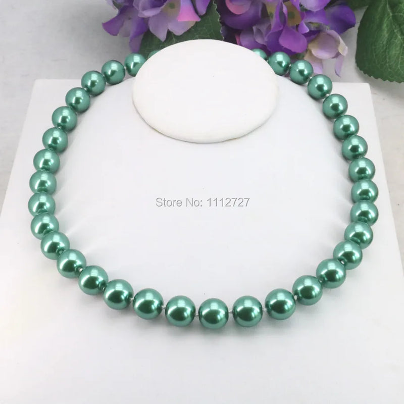 Green Glass Round Pearl Beads Necklace Girl Jewelry Making Women Christmas