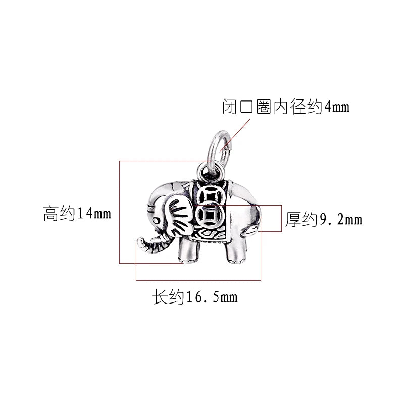 S925 Sterling Silver Antique Thai Silver Elephant Pendant