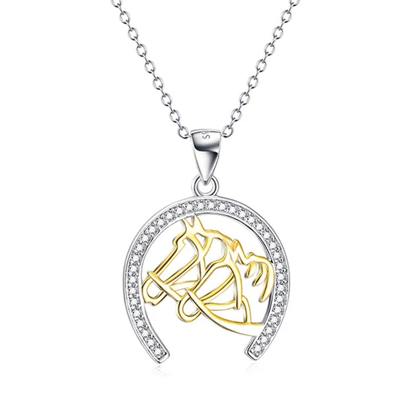925 Sterling Silver Horse Head Necklace 18k Plated Jewelry