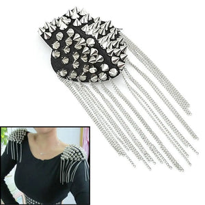 Punk Rivet Shoulder Pad Brooch Tassel Epaulet