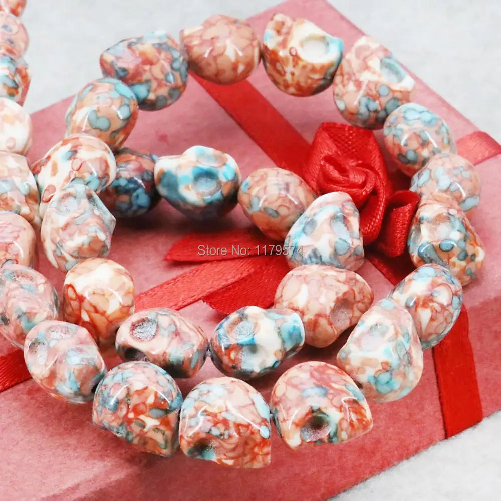 12mm Red Multicolor Riverstone Skull Beads for DIY Jewelry Making