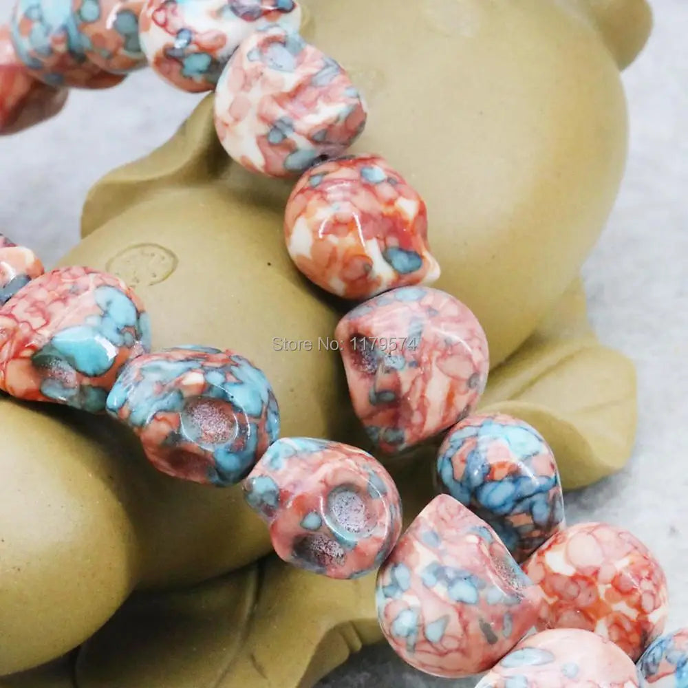 12mm Red Multicolor Riverstone Skull Beads for DIY Jewelry Making