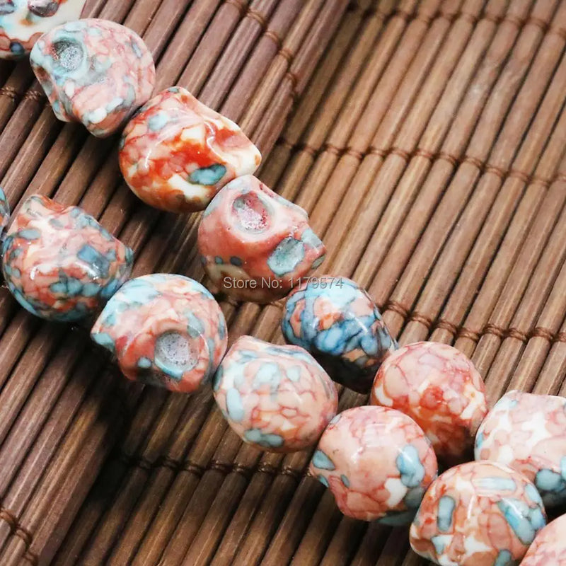 12mm Red Multicolor Riverstone Skull Beads for DIY Jewelry Making