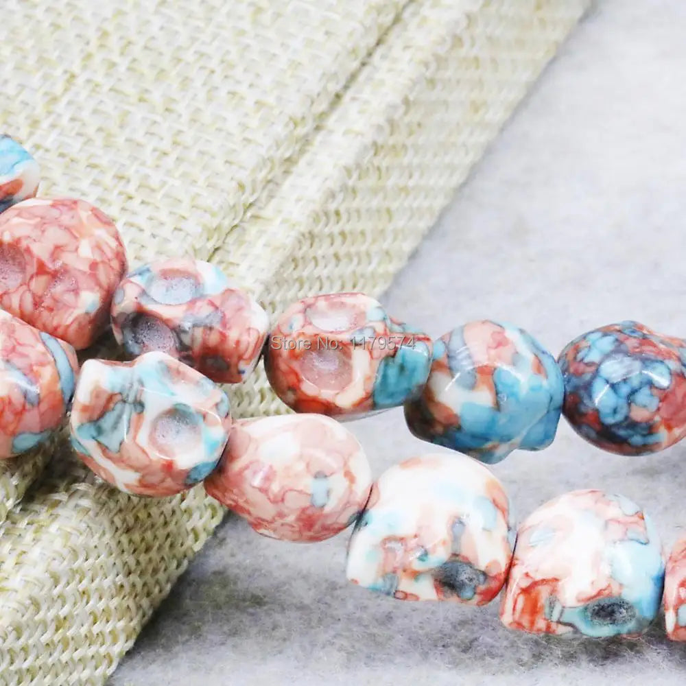 12mm Red Multicolor Riverstone Skull Beads for DIY Jewelry Making
