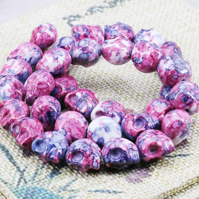 Rainbow Riverstones Skull Beads for DIY Jewelry Making