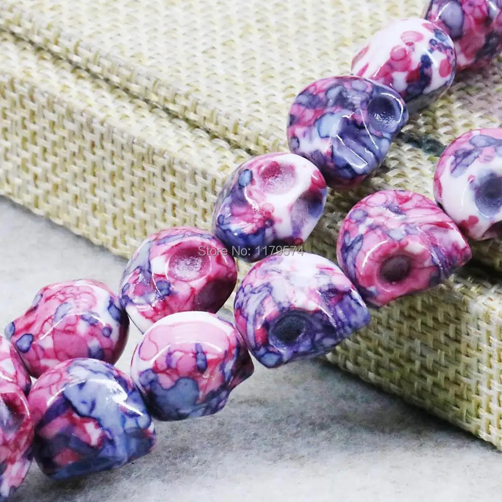 Rainbow Riverstones Skull Beads for DIY Jewelry Making