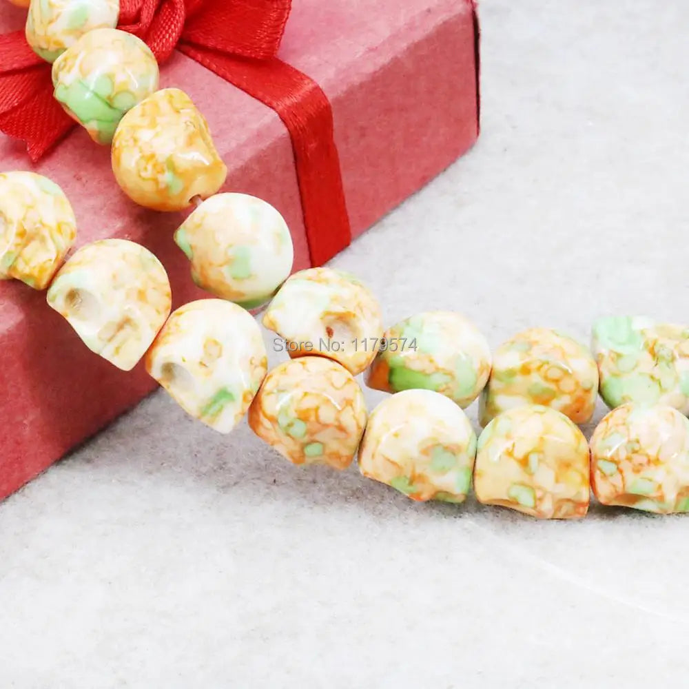 Yellow Multicolor Riverstones Skull Beads for Jewelry Making