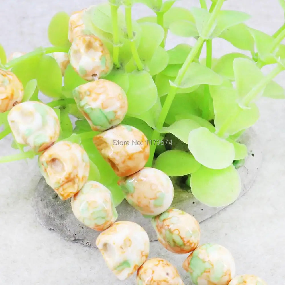 Yellow Multicolor Riverstones Skull Beads for Jewelry Making