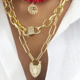 Zircon Clasp Carabiner Cuban Link Chain Necklace Punk Choker Jewelry