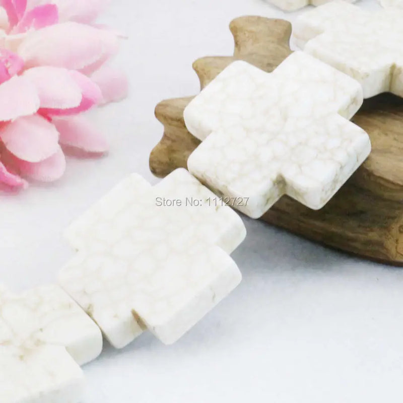 34mm Cross Turkey Howlite Chalcedony Loose Beads DIY 15inch