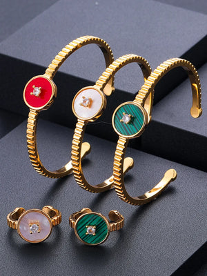 African Bangle Ring Set Wedding CZ Dubai Bridal Jewelry Set
