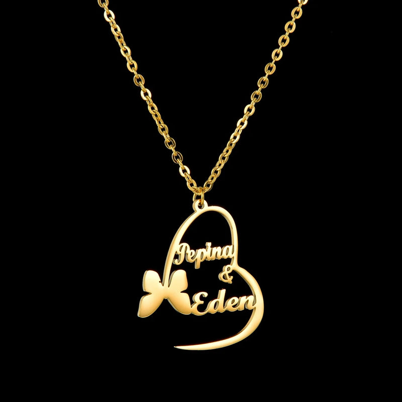 Acheerup Names Stainless Steel Necklace Heart Zircon Pendant Women Jewelry