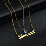 Acheerup Names Stainless Steel Necklace Heart Zircon Pendant Women Jewelry