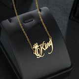 Personalized Name Box Chain Necklace Stainless Steel Zircon Crown Blade Pendant