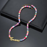 Personalized Custom Name Necklace for Women Stainless Steel Pink Chain Choker