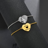 Personalized Engrave Photo Name Bracelet Women Stainless Steel Heart Hand Chain