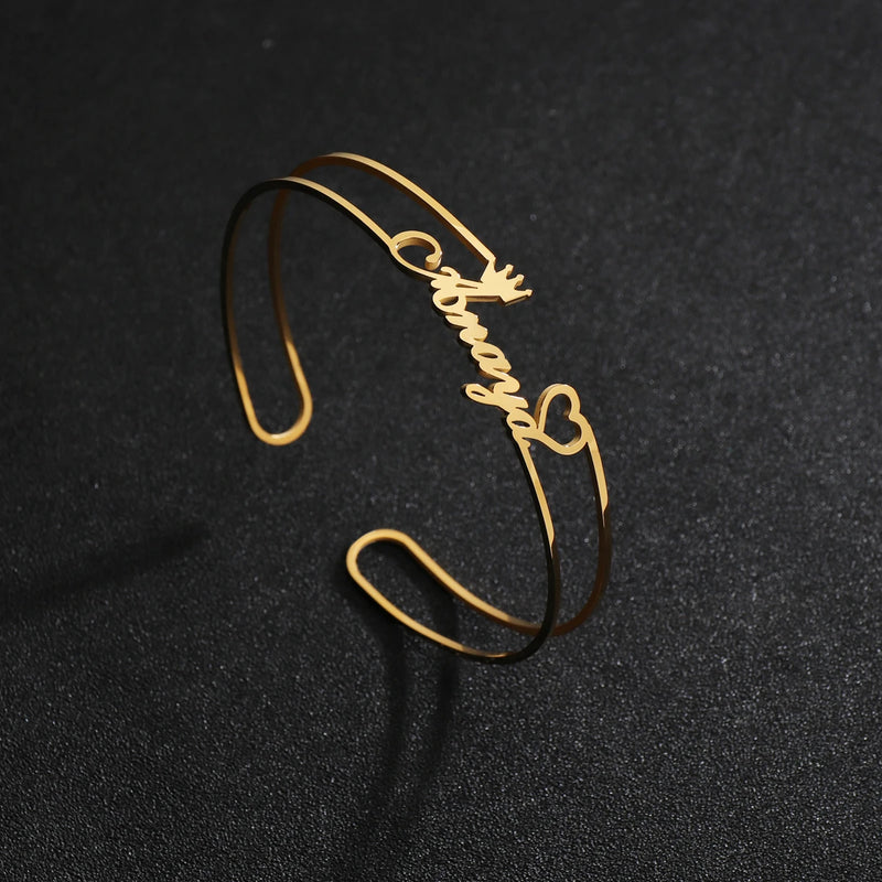 Acheerup Name Crown Bangles Stainless Steel Jewelry