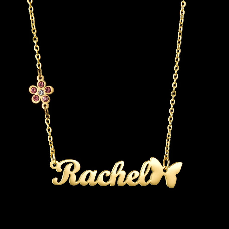 Acheerup Custom Name Necklace Bracelet Set with Zircon Flower Crown Pendant