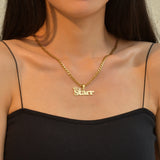 Personalized Name Necklace for Women Zircon Crown Star Cuban Chain Pendant