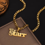 Personalized Name Necklace for Women Zircon Crown Star Cuban Chain Pendant