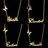 Personalized Name Stainless Steel Women Necklace Zircon Butterfly Pendant