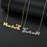 Personalized Name Stainless Steel Women Necklace Zircon Butterfly Pendant