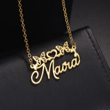 Personalized Name Stainless Steel Women Necklace Zircon Butterfly Pendant