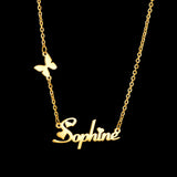 Personalized Name Stainless Steel Women Necklace Zircon Butterfly Pendant