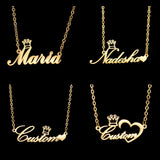 Acheerup Personalized Name Stainless Steel Heart Crown Necklace