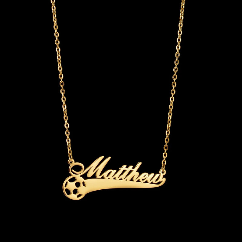 Acheerup Personalized Name Women Necklace Stainless Steel Football Pendant